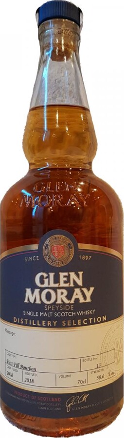 Glen Moray 2008 Hand Bottled at the Distillery First Fill Bourbon #1164 58.6% 700ml