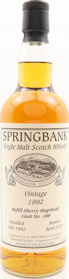 Springbank 1992 Private Cask Bottling Refill Sherry Hogshead #188 48.8% 700ml