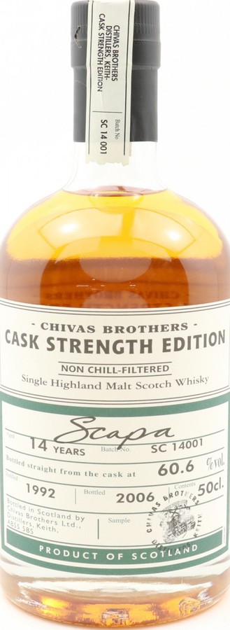Scapa 1992 Chivas Brothers Cask Strength Edition 14yo 1st Fill Bourbon Barrels 60.6% 500ml