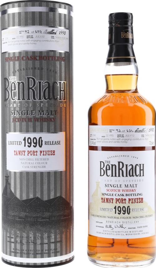 BenRiach 1990 Single Cask Bottling Batch 9 Tawny Port Pipe Finish #2596 53.4% 700ml