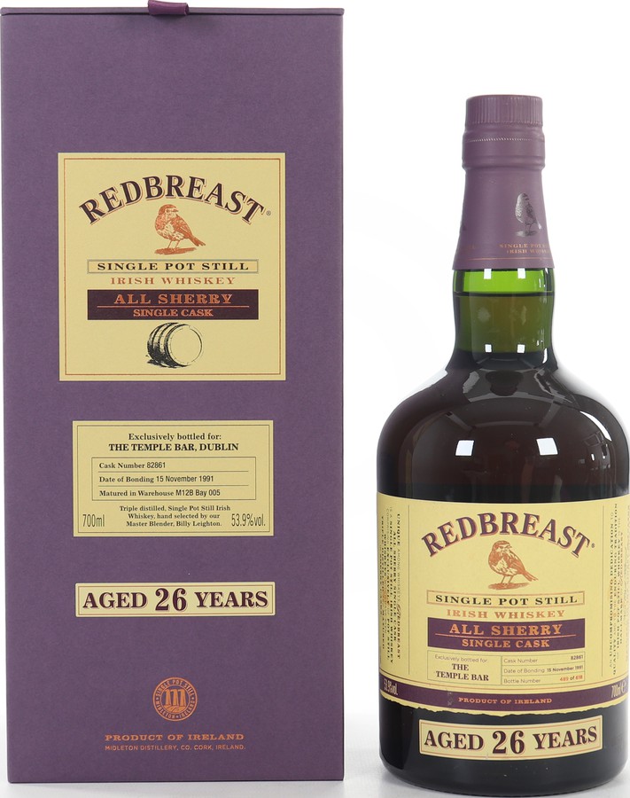 Redbreast 1991 All Sherry Single Cask #82861 The Temple Bar 53.9% 700ml