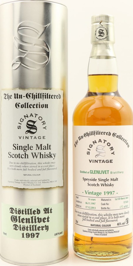 Glenlivet 1997 SV The Un-Chillfiltered Collection First Fill Sherry Butt #123545 46% 700ml