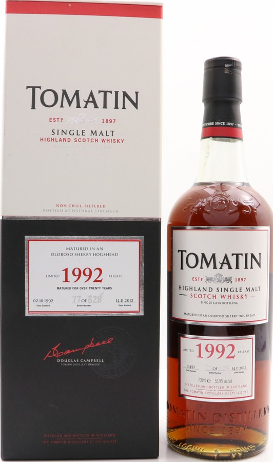 Tomatin 1992 Limited Release Oloroso Sherry Hogshead #31497 53.9% 700ml