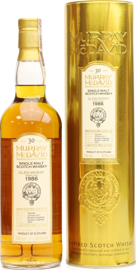 Glen Moray 1986 MM Mission Gold Limited Release Bourbon Hogshead #2307 49% 700ml