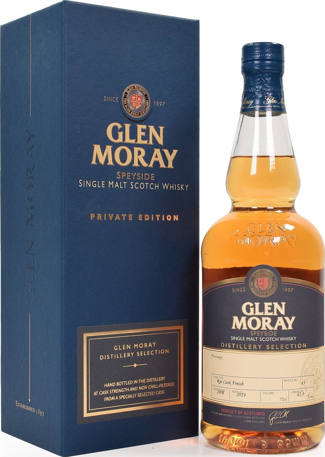Glen Moray 2008 Hand Bottled at the Distillery Rye Cask Finish #6010946 62.9% 700ml