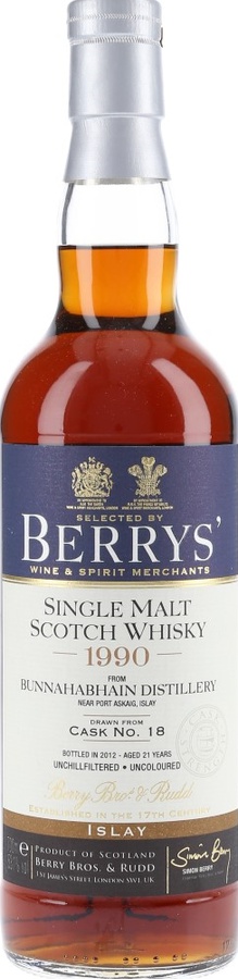 Bunnahabhain 1990 BR Berrys Refill Sherry Butt #18 53.1% 700ml