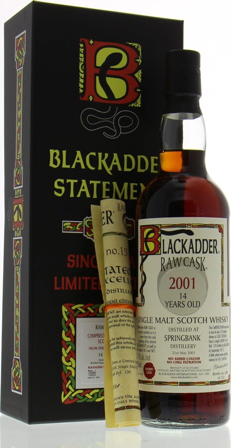 Springbank 2001 BA Blackadder Statement Edition #13 14yo Sherry Cask #130 57.1% 700ml