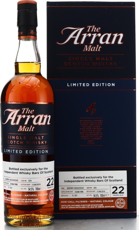 Arran 1996 Limited Edition 22yo Sherry Hogshead #624 Independent Whisky Bars of Scotland 54.5% 700ml
