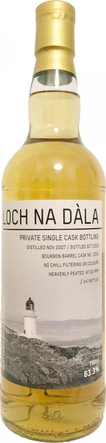 Lochindaal 2007 Loch Na Dala Private Single Cask Bottling 10yo Bourbon Barrel #3334 Germany 63.3% 700ml