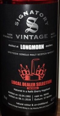 Longmorn 1992 SV Local Dealer Selection 2nd Edition 26yo Refill Sherry Hogshead #48496 47.9% 700ml