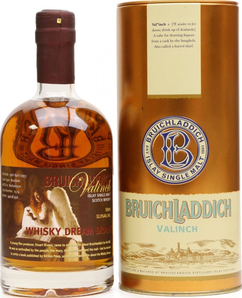 Bruichladdich 1993 Valinch Whisky Dream Dram Tin Tube 15yo #1574 52% 500ml