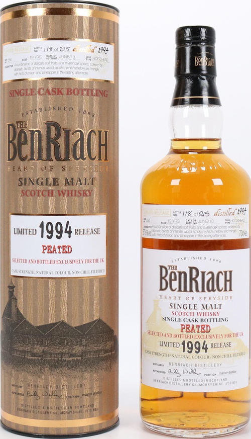 BenRiach 1994 Single Cask Bottling Peated #286 57.6% 700ml