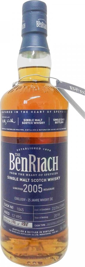 BenRiach 2005 Single Cask Bottling 12yo Sauternes Hogshead #1045 25yo whisky.de Exklusive 56.4% 700ml