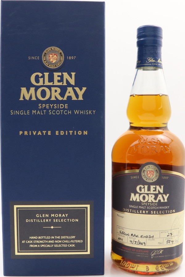 Glen Moray 2011 Hand Bottled at the Distillery Peated Virgin Oak Finish #6002418 58.4% 700ml