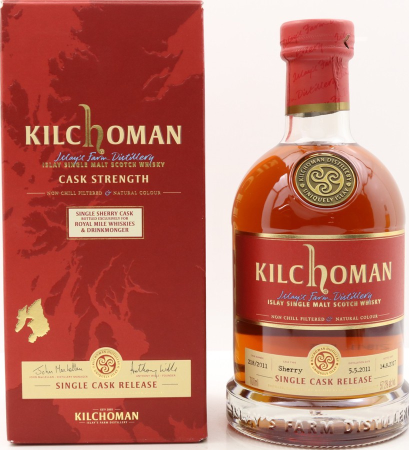 Kilchoman 2011 Single Cask Release Sherry Butt 218/2011 Royal Mile Whiskies & Drinkmonger 57.2% 700ml
