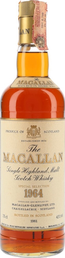Macallan 1964 Special Selection Matured in Sherry Wood FLLI Rinaldi Import 43% 750ml