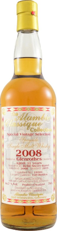 Glenrothes 2008 AC Special Vintage Selection Refill Sherry Barrel #19301 64.7% 700ml