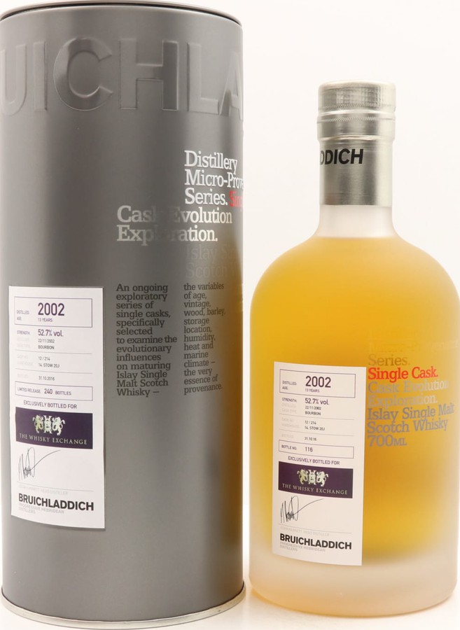 Bruichladdich 2002 Micro-Provenance Series Bourbon Cask 12/214 The Whisky Exchange Exclusive 52.7% 700ml