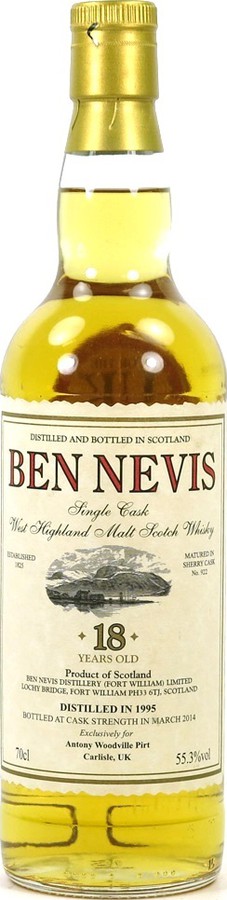 Ben Nevis 1995 Single Cask Refill Sherry Butt #922 Antony Woodville Pirt Carlisle 55.3% 700ml
