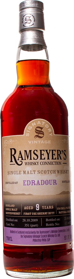 Edradour 2009 SV First use Sherry Butt 351 (part) Ramseyer's Whisky Connection 57.9% 700ml
