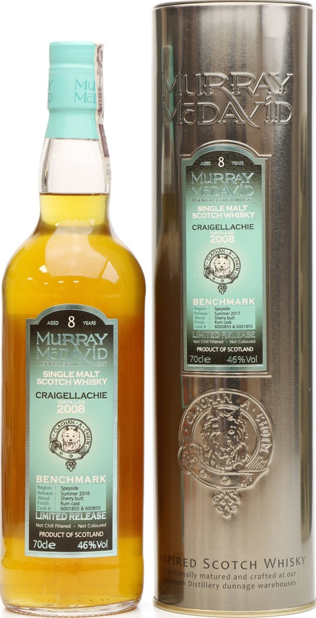 Craigellachie 2008 MM Benchmark Limited Release Sherry Butt + Rum Cask Finish 6001855 & 600855 46% 700ml