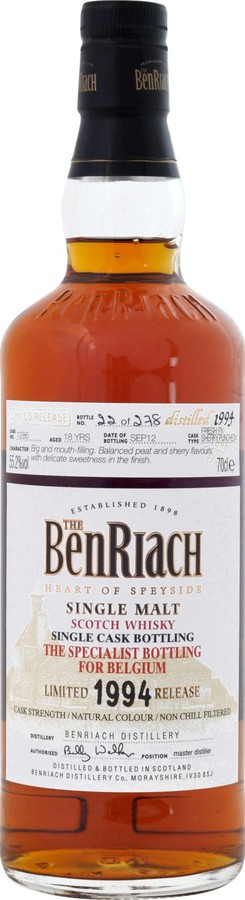 BenRiach 1994 Single Cask Bottling Fresh PX Sherry Puncheon Cask 18yo #1286 55.2% 700ml