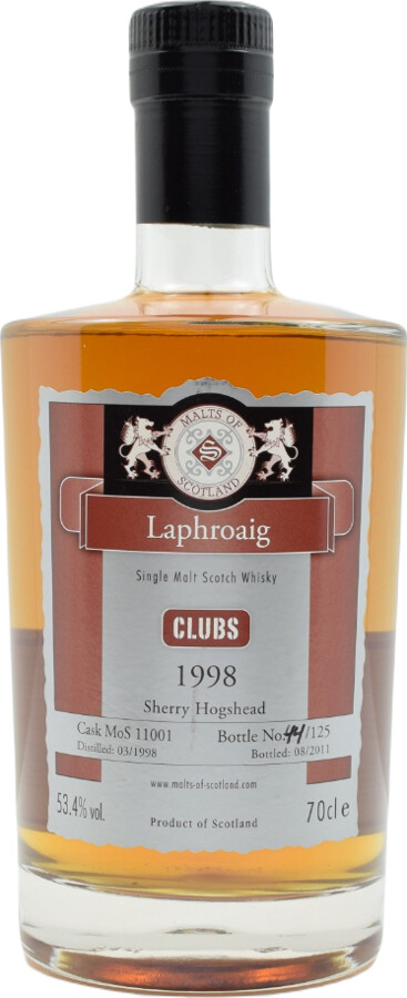 Laphroaig 1998 MoS Clubs 06 75. Nurnberger Whiskystammtisch 08.10.2011 Refill Sherry Hogshead 53.4% 700ml