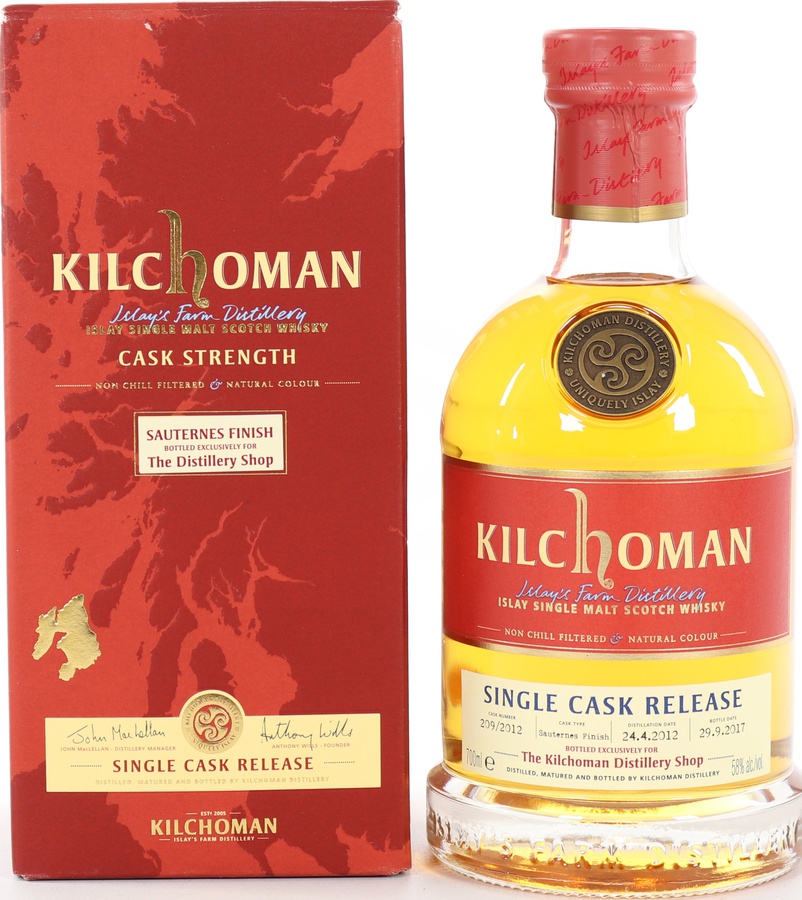 Kilchoman 2012 Single Cask Release Distillery Exclusive Sauternes Finish 209/2012 58% 700ml