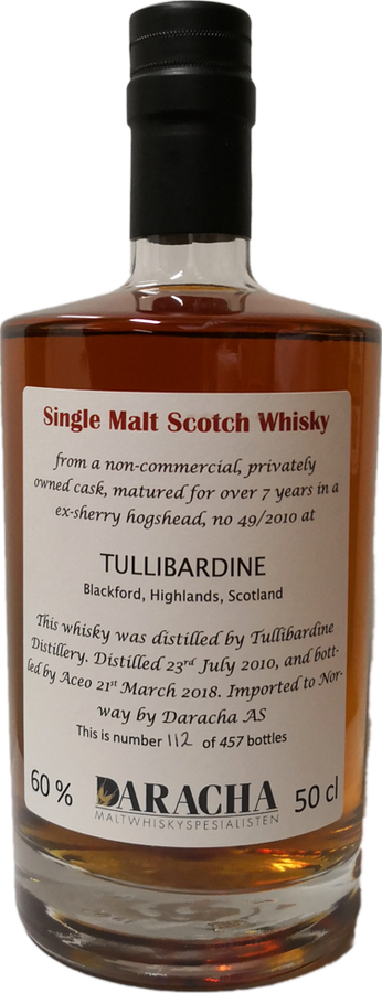Tullibardine 2010 AcL ex-sherry Hogshead 49/2010 Daracha Maltwhiskyspesialisten Norge 60% 500ml