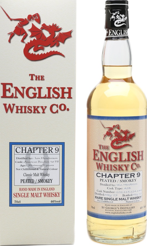 The English Whisky 2007 Chapter 9 Peated Smokey 1st Fill American Bourbon 110, 113, 117, 134 46% 700ml