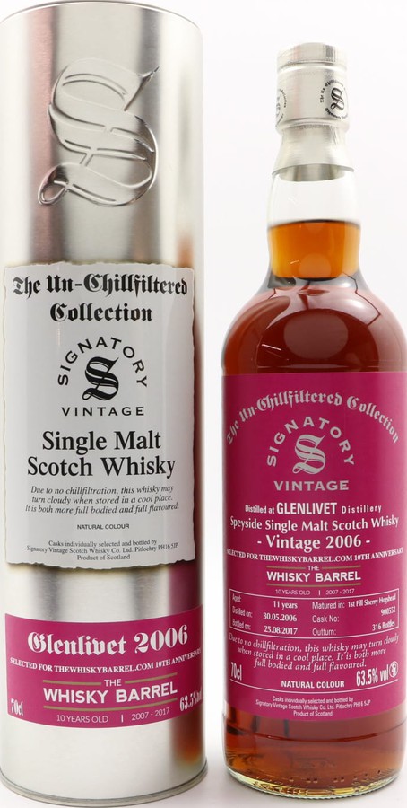 Glenlivet 2006 SV The Un-Chillfiltered Collection 1st Fill Sherry Hogshead #900552 63.5% 700ml