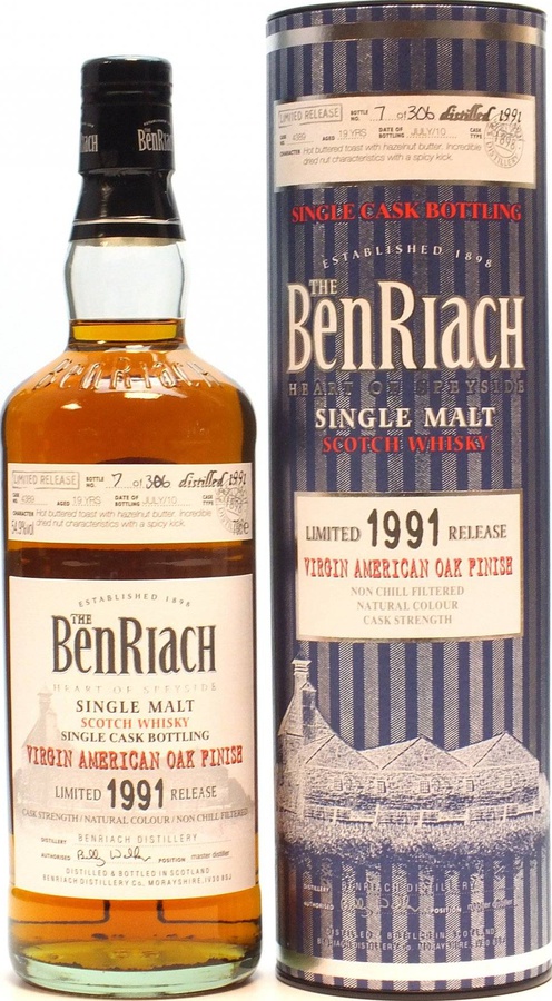 BenRiach 1991 Single Cask Bottling Batch 7 Virgin Oak Hogshead #4389 54.9% 700ml