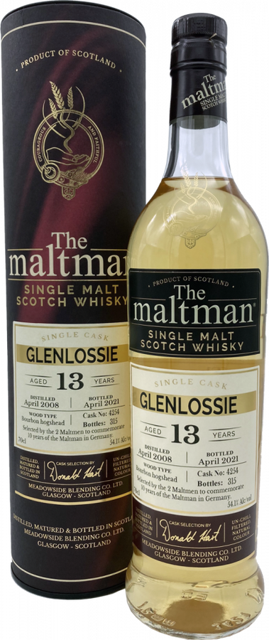 Glenlossie 2008 MBl The Maltman Bourbon Hogshead #4254 54.1% 700ml