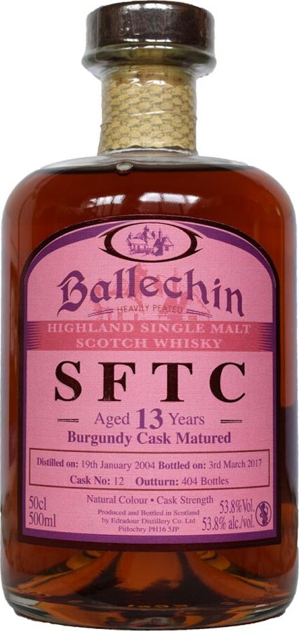 Ballechin 2004 SFTC Burgundy Cask Matured 13yo #12 53.8% 500ml