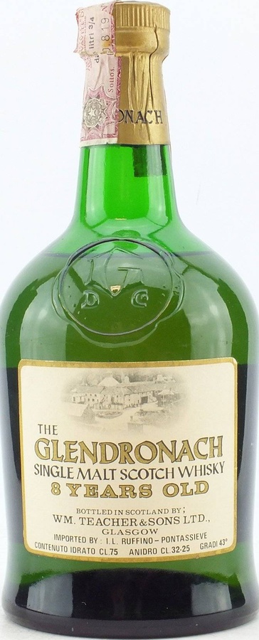 Glendronach 8yo Dumpy Green Bottle Teacher's Ruffino import 43% 750ml