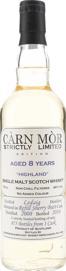 Ledaig 2008 MMcK Carn Mor Strictly Limited Edition Refill Sherry Butt 46% 700ml