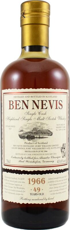 Ben Nevis 1966 Single Cask 49yo #4299 Alambic Classique Exclusive 43.6% 700ml