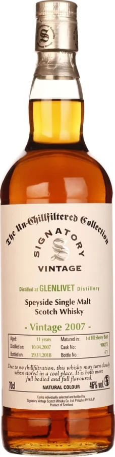 Glenlivet 2007 SV The Un-Chillfiltered Collection 1st Fill Sherry Butt #900273 46% 700ml