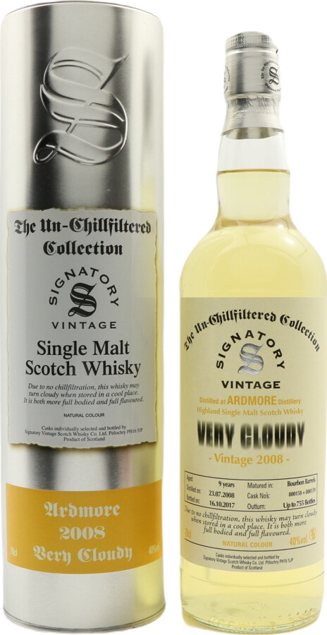Ardmore 2008 SV The Un-Chillfiltered Collection Very Cloudy Bourbon Barrels 800158 + 800159 40% 700ml