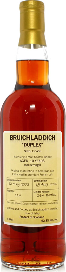 Bruichladdich 2003 Duplex 10yo American Oak Petrus Wine Cask #114 62.3% 700ml