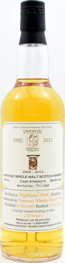 Highland Park 1998 MMcK Carn Mor Potstill 20th Anniversary Edition 14yo Tennessee Whiskey Barrel #716 58.5% 700ml