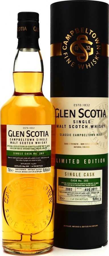 Glen Scotia 2002 Limited Edition Single Cask Bourbon #205 15-jarig jubileum IWS 55.9% 700ml