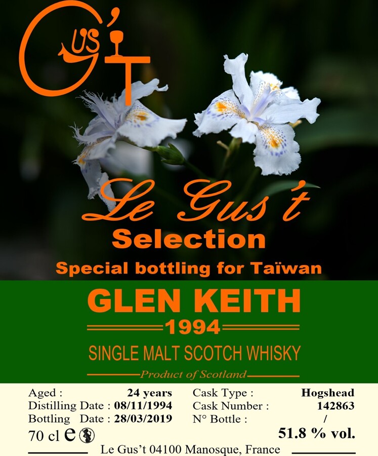 Glen Keith 1994 LEG Selection 24yo #142863 Special Bottling for Taiwan 51.8% 700ml