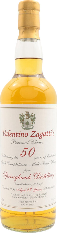 Springbank 1991 HSC Valentino Zagatti's Personal Choice 46% 700ml