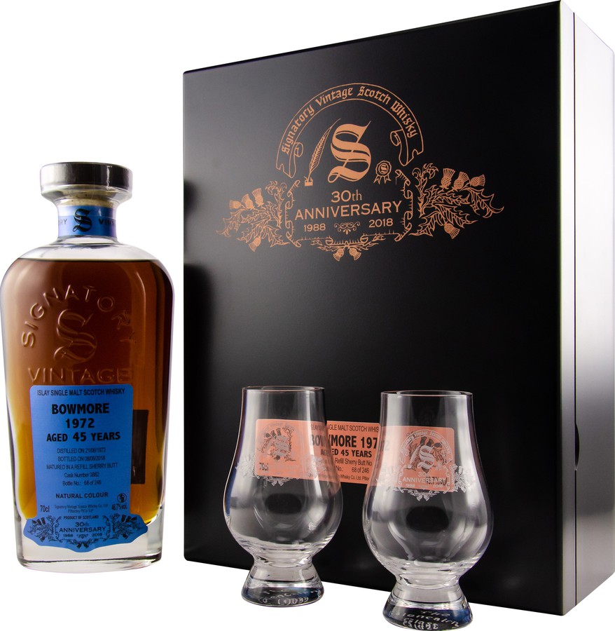Bowmore 1972 SV 30th Anniversary Giftbox With Glasses Refill Sherry Butt #3882 46.7% 700ml