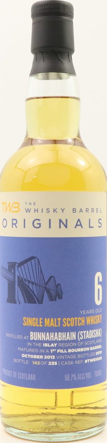 Bunnahabhain 2013 TWB Staoisha Originals 1st Fill Bourbon Barrel TWB1009 59.7% 700ml