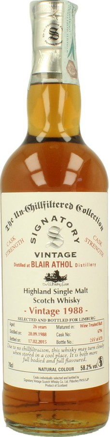 Blair Athol 1988 SV The Un-Chillfiltered Collection Cask Strength Wine Treated Butt #6794 58.2% 700ml