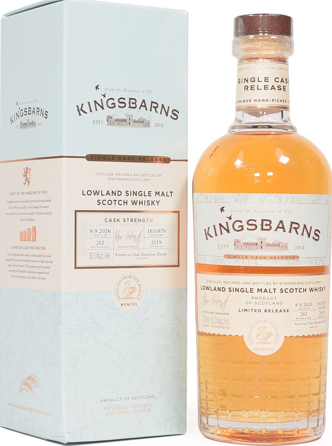 Kingsbarns 2016 Single Cask Release American oak bourbon barrel #1610870 62% 700ml