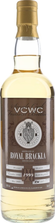Royal Brackla 1998 VCWC Bottling for Wild West Whiskyfest Refill Hogshead DL 4528 56.8% 700ml
