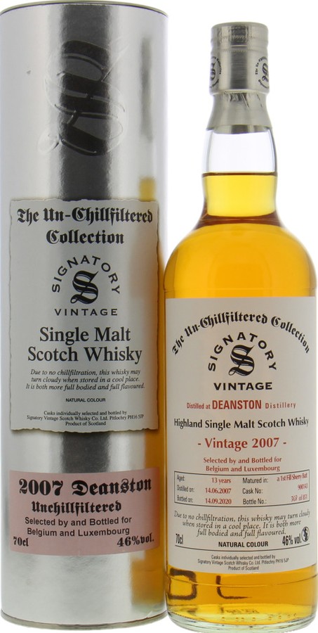Deanston 2007 SV The Un-Chillfiltered Collection First Fill Sherry Butt #900143 Belgium and Luxembourg 46% 700ml